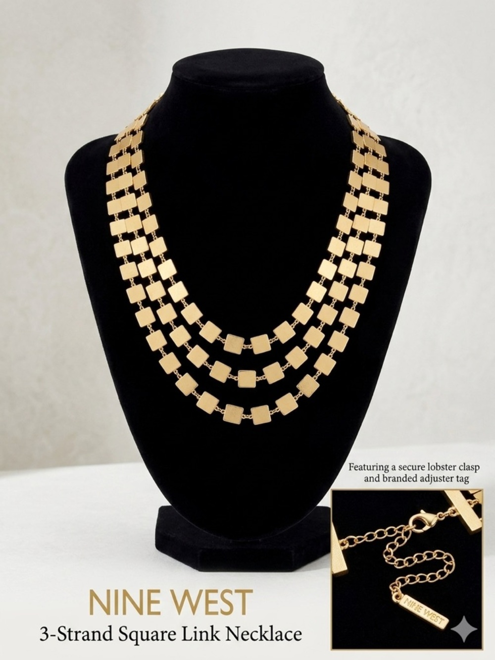 Nine West Gold-Tone 3-Strand Square Link Statement Necklace